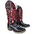 Bota Texana Cano Alto Preto Cocar Vermelho Carrapeta Bico Quadrad - Imagem 4