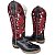 Bota Texana Cano Alto Preto Cocar Vermelho Carrapeta Bico Quadrad - Imagem 1