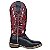 Bota Texana Cano Alto Preto Cocar Vermelho Carrapeta Bico Quadrad - Imagem 2