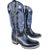 Bota Texana Cano Alto Preto Cocar Azul Carrapeta Bico Quadrado - Imagem 2