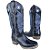 Bota Texana Cano Alto Preto Cocar Azul Carrapeta Bico Quadrado - Imagem 1