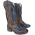 Bota Texana Feminina Touro Sentado Camel Fire Azul Strass Bico Q - Imagem 1