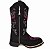 Bota Texana Feminina Couro Preto Boi Rosa Bico Quadrado - Imagem 4