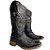 Bota Texana Feminina Tt Laser Azul  Cruz Sola Marrom Bico Quadrad - Imagem 1