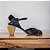 Sandália média tiras em couro preto salto madeira Cláudia Mourão - Imagem 1
