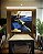 Quadro Quadrado Abstrato Cores Azul Dourado Preto e Branco Arte Canvas com Moldura - Imagem 1