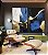 Duo de Quadros Abstrato Cores Azul Dourado Preto e Branco Arte Canvas com Moldura - Imagem 3