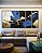 Trio de Quadros Estilizados Abstrato Cores Azul Dourado Preto e Branco Arte Canvas com Moldura - Imagem 4