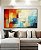 Quadro Horizontal Abstrato Mosaico Geométrico Pintura Azul Turquesa Laranja Vermelho Canvas Moldura - Imagem 3