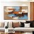 Quadro Horizontal Abstrato Efeito Pintura Cores Marrom Laranja Azul Canvas Moldura - Imagem 2