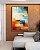 Quadro Vertical Abstrato Mosaico Geométrico Pintura Azul Turquesa Laranja Vermelho Canvas Moldura - Imagem 2