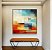 Quadro Quadrado Abstrato Mosaico Geométrico Pintura Azul Turquesa Laranja Vermelho Canvas Moldura - Imagem 3