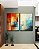 Duo de Quadros Abstrato Mosaico Geométrico Pintura Azul Turquesa Laranja Vermelho Canvas Moldura - Imagem 5