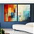 Duo de Quadros Abstrato Mosaico Geométrico Pintura Azul Turquesa Laranja Vermelho Canvas Moldura - Imagem 4