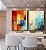 Duo de Quadros Abstrato Mosaico Geométrico Pintura Azul Turquesa Laranja Vermelho Canvas Moldura - Imagem 1
