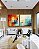 Duo de Quadros Quadrados Abstrato Mosaico Geométrico Pintura Azul Turquesa Laranja Vermelho Canvas Moldura - Imagem 3