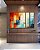 Trio de Quadros Estilizados Abstrato Mosaico Geométrico Pintura Azul Turquesa Laranja Vermelho Canvas Moldura - Imagem 4