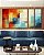 Trio de Quadros Estilizados Abstrato Mosaico Geométrico Pintura Azul Turquesa Laranja Vermelho Canvas Moldura - Imagem 5