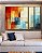Trio de Quadros Estilizados Abstrato Mosaico Geométrico Pintura Azul Turquesa Laranja Vermelho Canvas Moldura - Imagem 2