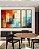 Trio de Quadros Estilizados Abstrato Mosaico Geométrico Pintura Azul Turquesa Laranja Vermelho Canvas Moldura - Imagem 3