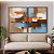 Duo de Quadros Abstrato Efeito Pintura Cores Marrom Laranja Azul Canvas Moldura - Imagem 5