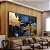 Trio de Quadros Abstrato Azul Dourado Preto Efeito Pintura Arte Canvas Moldura - Imagem 1