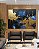 Duo de Quadros Abstrato Azul Dourado Preto Efeito Pintura Arte Canvas Moldura - Imagem 1