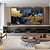 Duo de Quadros Quadrados Abstrato Azul Dourado Preto Efeito Pintura Arte Canvas Moldura - Imagem 5