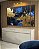 Trio de Quadros Estilizados Abstrato Azul Dourado Preto Efeito Pintura Arte Canvas Moldura - Imagem 3
