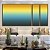 Trio de Quadros Estilizados Abstrato Degradê Amarelo Ouro e Azul Turquesa Canvas Moldura - Imagem 5