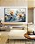 Quadro Horizontal Flores Brancas Douradas Azuis Delicadas Canvas Moldura - Imagem 3