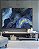 Quadro Horizontal Abstrato Azul Turquesa Dourado Arte Fluída Canvas Moldura - Imagem 1
