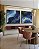 Duo de Quadros Quadrados Abstrato Azul Turquesa Dourado Canvas Moldura - Imagem 3