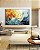 Quadro Horizontal Abstrato Amarelo Azul Turquesa Arte Fluida Pouring Canvas Moldura - Imagem 3