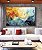 Quadro Horizontal Abstrato Amarelo Azul Turquesa Arte Fluida Pouring Canvas Moldura - Imagem 1