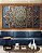 Trio de Quadros Estilizados Mandala Floral Azul Dourado Laranja Telha Canvas Moldura - Imagem 1