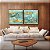Duo de Quadros Quadrados Efeito Mármore Abstrato Verde Turquesa Dourado Canvas Moldura - Imagem 1