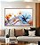 Quadro Horizontal Flores Delicadas Laranja e Azul Arte Fluida Canvas Moldura - Imagem 2