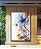 Quadro Vertical Flores Delicadas Laranja e Azul Arte Fluida Canvas Moldura - Imagem 2