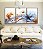 Trio de Quadros Flores Delicadas Laranja e Azul Arte Fluida Canvas Moldura - Imagem 3