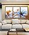 Trio de Quadros Flores Delicadas Laranja e Azul Arte Fluida Canvas Moldura - Imagem 2