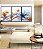 Trio de Quadros Flores Delicadas Laranja e Azul Arte Fluida Canvas Moldura - Imagem 4