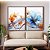 Duo de Quadros Flores Delicadas Laranja e Azul Arte Fluida Canvas Moldura - Imagem 4