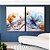 Duo de Quadros Flores Delicadas Laranja e Azul Arte Fluida Canvas Moldura - Imagem 2