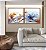 Duo de Quadros Quadrados Flores Delicadas Laranja e Azul Arte Fluida Canvas Moldura - Imagem 1