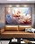 Quadro Horizontal Flores Brancas Rosas Azul Arte Fluida Canvas Moldura - Imagem 4