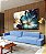 Quadro Horizontal Flor Artística Azul Turquesa Dourado Roxo Canvas Moldura - Imagem 2