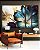 Trio de Quadros Estilizados Flor Artística Azul Turquesa Dourado Roxo Canvas Moldura - Imagem 2