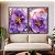 Duo de Quadros Flores Rosa Roxo Dourado Arte Fluída Canvas Moldura - Imagem 3