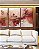 Trio de Quadros Flores Abstratas Delicadas Rosa Vermelho Dourado Canvas Moldura - Imagem 1